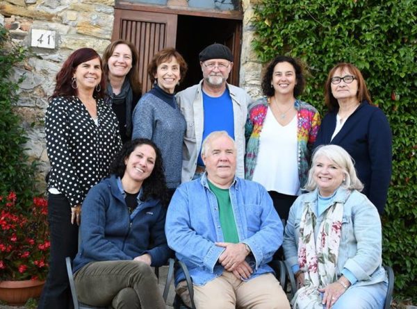 2018 Tuscany Writeaway participants. Front row (left to right): JT, Gene, Maddy. Back row: Sharyn, Karen, Dixie, John, Mimi and Candy.