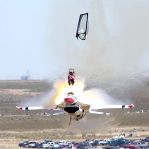 Chris Stricklin ejected from his F-16 just before impact during a Thunderbirds air show.