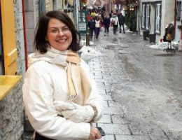 Jocelyn on the slushy streets of Quebec City, on a research trip for her book, Between Two Shores.