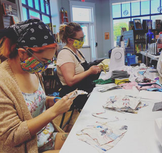 While the Whirlwind Book Bar was closed in the early days of the pandemic, the staff sewed masks for nursing homes and hospitals in their Oklahoma community. Photo courtesy of Whirlwind Book Bar.