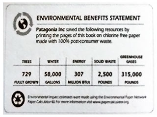 Patagonia Books includes an environmental benefits statement on the copyright pages of all their books.
